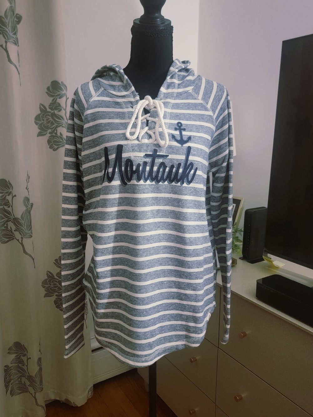Blue 84 Montauk Striped Hooded Shirt in Navy and White